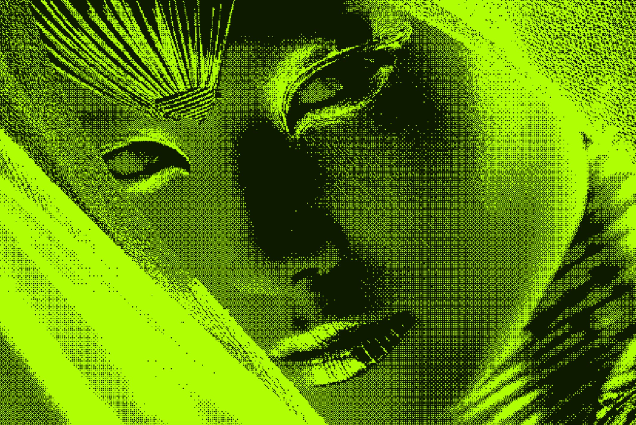 Bayer matrix dithering on landscape — ordered dither effect